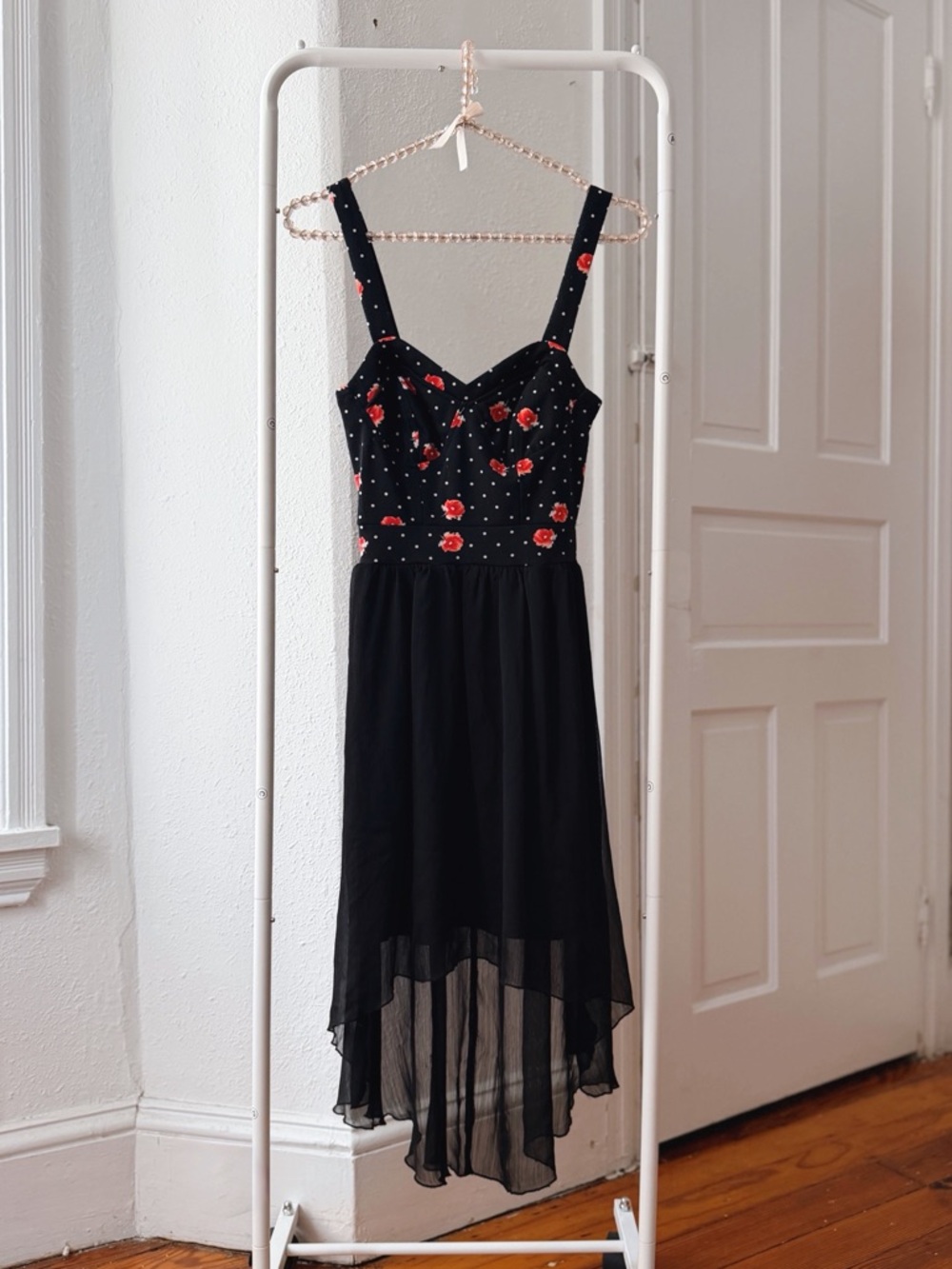 Black Floral Polka Dot High-Low Dress